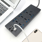 TB-T12 3000W 2m 4-USB Ports + 6-Jacks Multifunctional Flame-Retardant Socket With Switch(EU Plug)