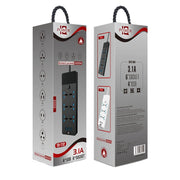 TB-T12 3000W 2m 4-USB Ports + 6-Jacks Multifunctional Flame-Retardant Socket With Switch(EU Plug)