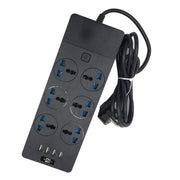 TB-T12 3000W 2m 4-USB Ports + 6-Jacks Multifunctional Flame-Retardant Socket With Switch(UK Plug)