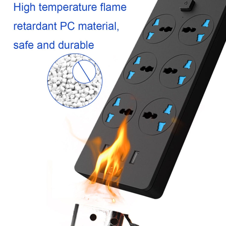 TB-T12 3000W 2m 4-USB Ports + 6-Jacks Multifunctional Flame-Retardant Socket With Switch(UK Plug)