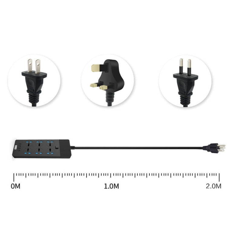 TB-T12 3000W 2m 4-USB Ports + 6-Jacks Multifunctional Flame-Retardant Socket With Switch(UK Plug)