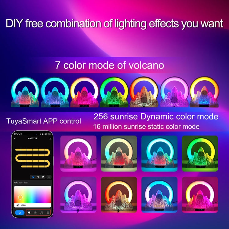 Flame Mountain Ambient Light Wireless Charger Smart Alarm Clock Bluetooth Speaker with Wake-up Function(White)