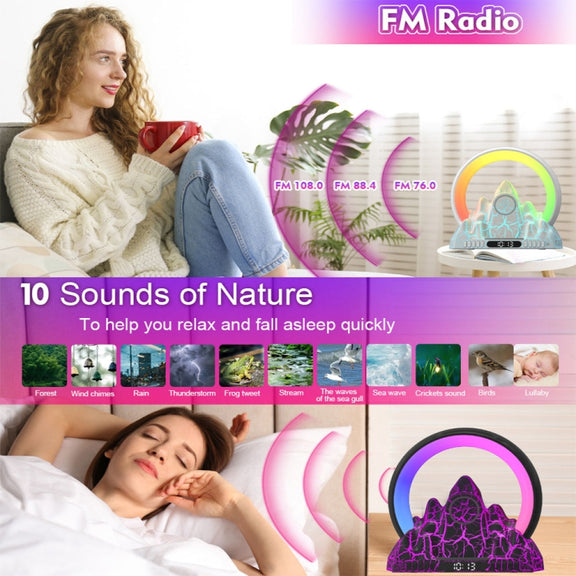 Flame Mountain Ambient Light Wireless Charger Smart Alarm Clock Bluetooth Speaker with Wake-up Function(White)