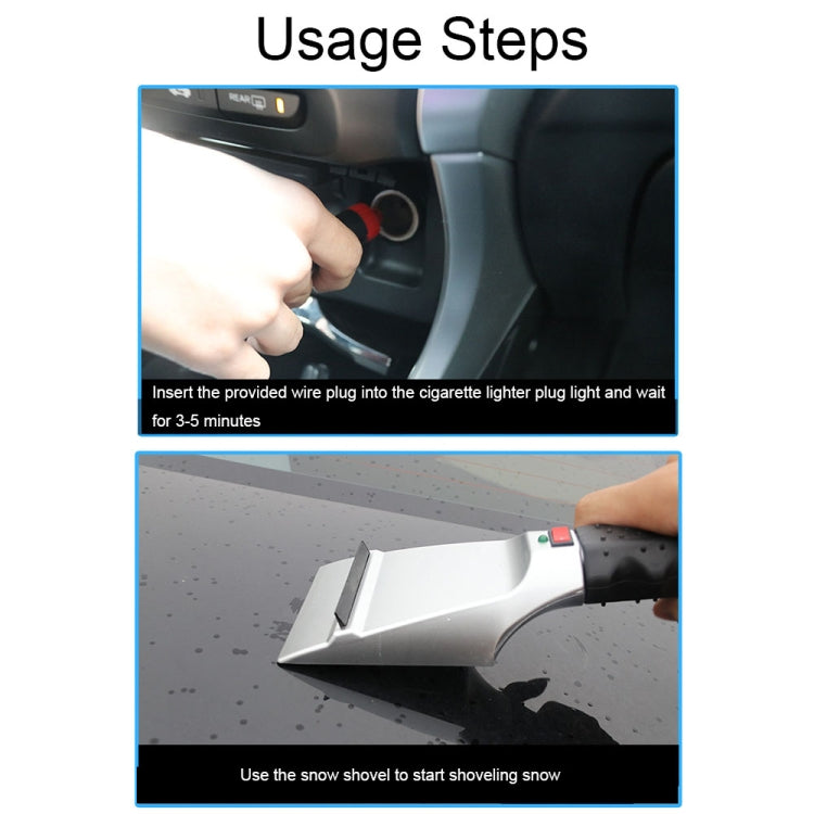 12V Multifunctional Heated Car Snow Shovel Winter Snow Removal Tools(Black+Silver)