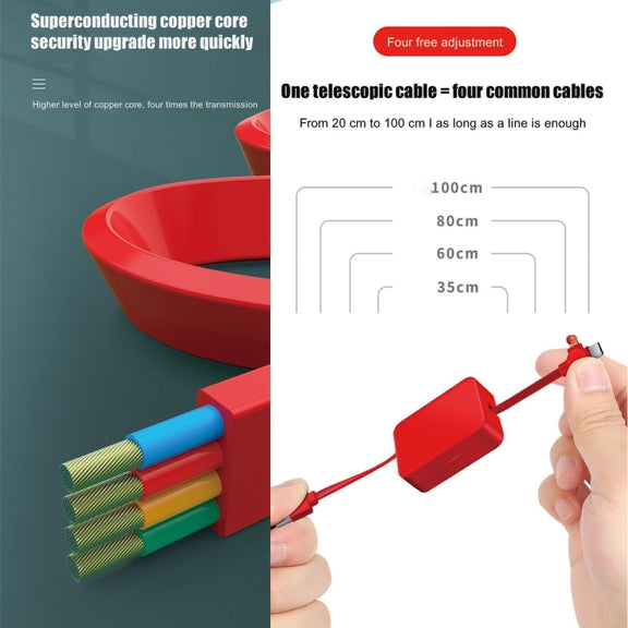 5-In-1 Telescopic Multifunctional Charging Cable Phone Bracket Function With Makeup Mirror(Pink)