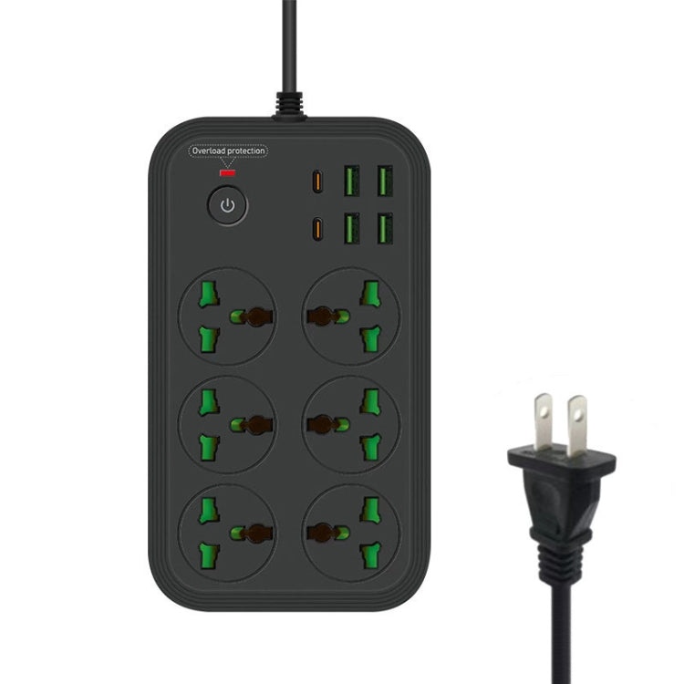 T24 2m 3000W 6 Plugs + PD + 4-USB Ports Multifunctional Flame-Retardant Socket With Switch(US Plug)