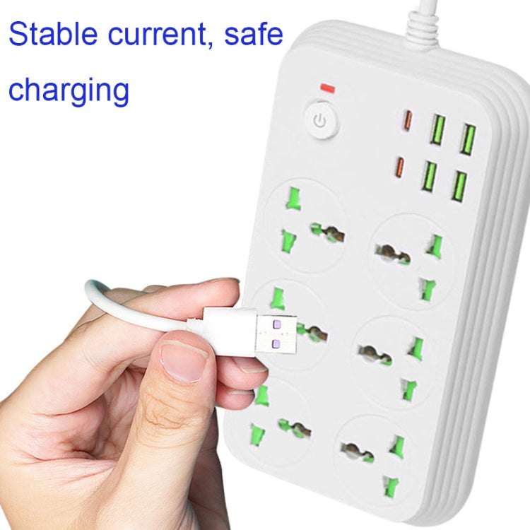 T24 2m 3000W 6 Plugs + PD + 4-USB Ports Multifunctional Flame-Retardant Socket With Switch(UK Plug)