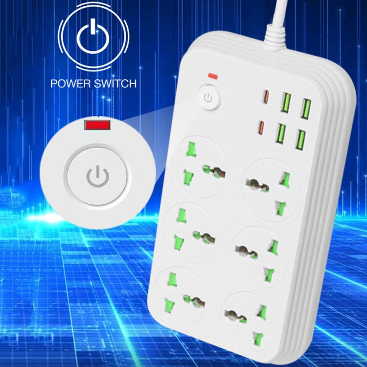 T24 2m 3000W 6 Plugs + PD + 4-USB Ports Multifunctional Flame-Retardant Socket With Switch(US Plug)