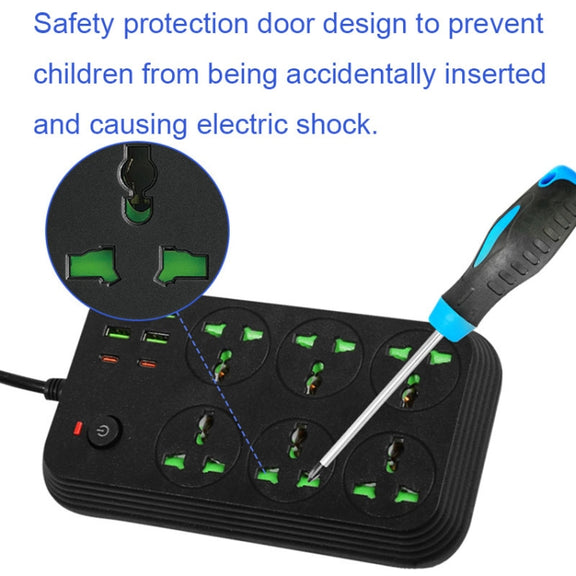 T24 2m 3000W 6 Plugs + PD + 4-USB Ports Multifunctional Flame-Retardant Socket With Switch(UK Plug)