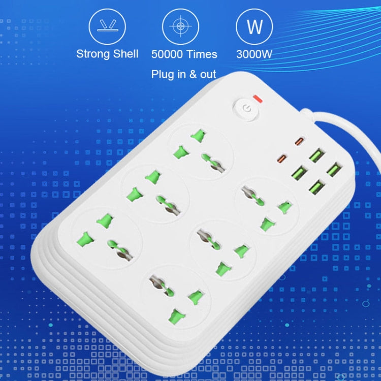 T24 2m 3000W 6 Plugs + PD + 4-USB Ports Multifunctional Flame-Retardant Socket With Switch(US Plug)