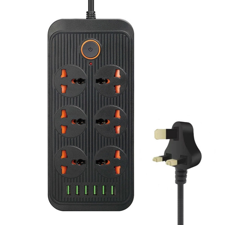 A07 2m 3000W 6 Plugs + 6-USB Ports Multifunctional Flame-retardant Socket with Switch(UK Plug)