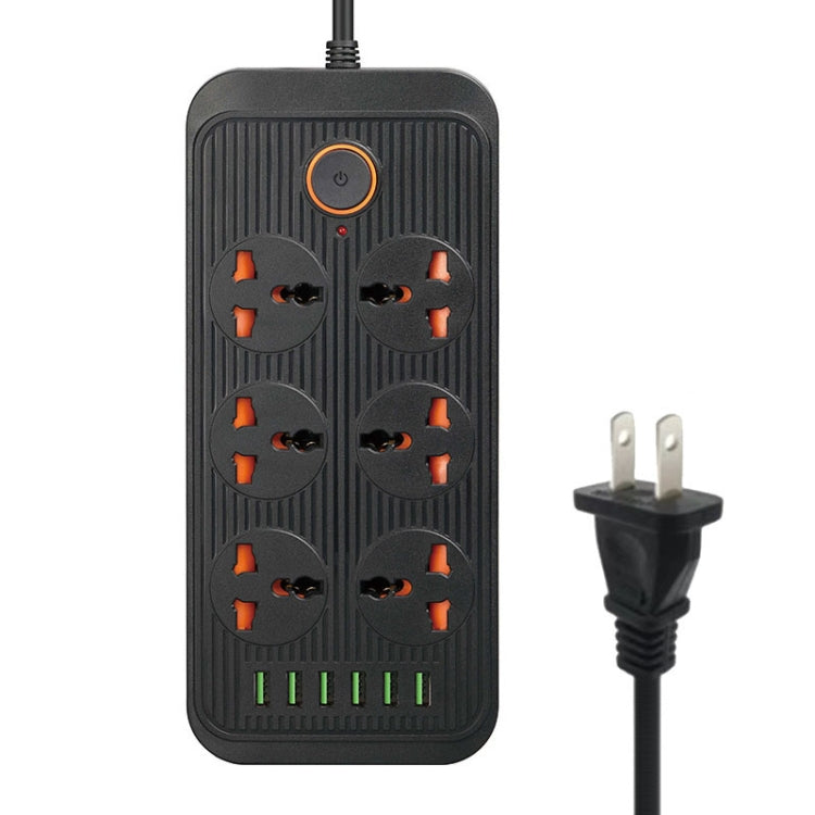 A07 2m 3000W 6 Plugs + 6-USB Ports Multifunctional Flame-retardant Socket with Switch(US Plug)