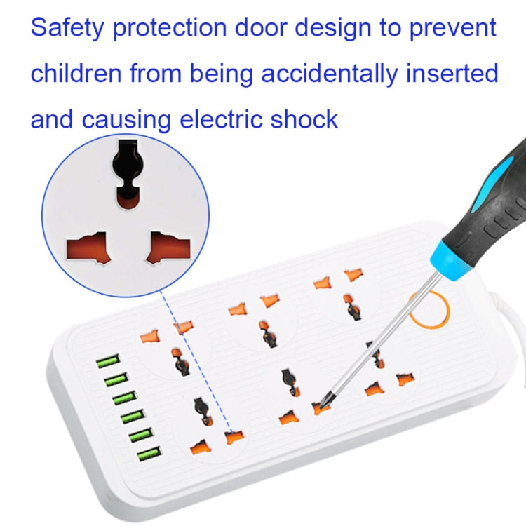A07 2m 3000W 6 Plugs + 6-USB Ports Multifunctional Flame-retardant Socket with Switch(UK Plug)