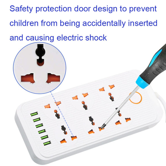 A07 2m 3000W 6 Plugs + 6-USB Ports Multifunctional Flame-retardant Socket with Switch(UK Plug)