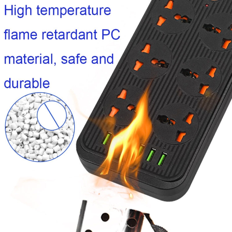 A07 2m 3000W 6 Plugs + 6-USB Ports Multifunctional Flame-retardant Socket with Switch(UK Plug)