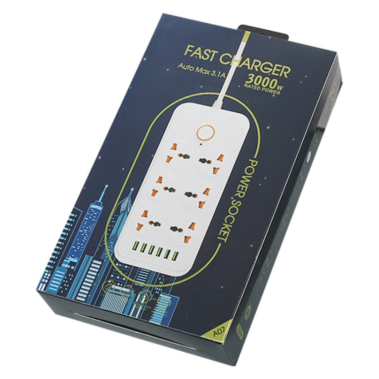A07 2m 3000W 6 Plugs + 6-USB Ports Multifunctional Flame-retardant Socket with Switch(UK Plug)