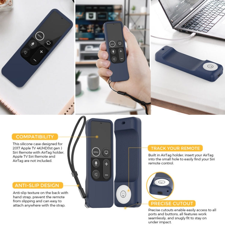 For Apple TV HD / 4K+AirTag AhaStyle PT157 Remote Control Tracker 2 In 1 Silicone Protective Cover(Midnight Blue)