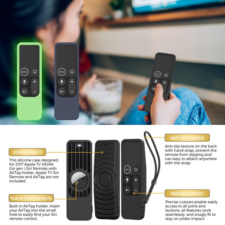 For Apple TV HD / 4K+AirTag AhaStyle PT175 Remote Control Tracker 2 In 1 Silicone Protective Cover(Black)