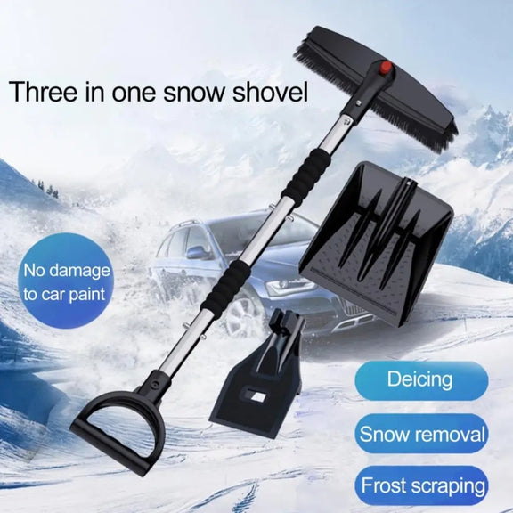 3-in-1 Car Snow Shovel Brush Kit Stainless Steel Retractable Ice Scraper(Silver)