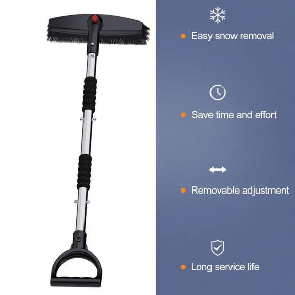 3-in-1 Car Snow Shovel Brush Kit Stainless Steel Retractable Ice Scraper(Black)