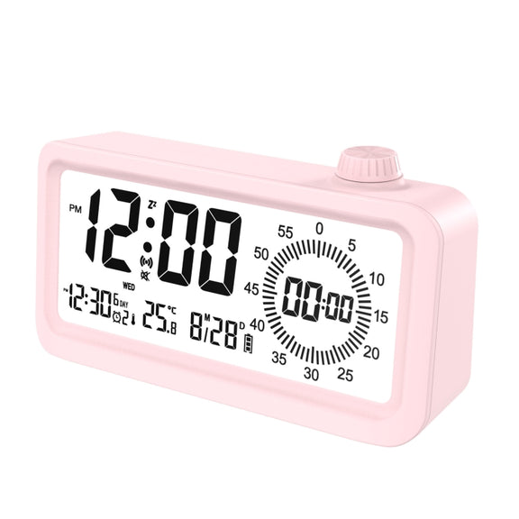 Visual Timer Alarm Clock Dual Display LCD Time Reminder(Pink)
