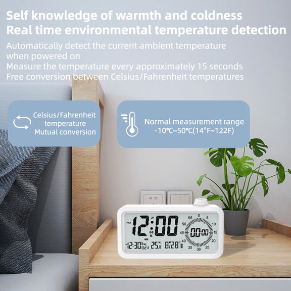 Visual Timer Alarm Clock Dual Display LCD Time Reminder(Black)