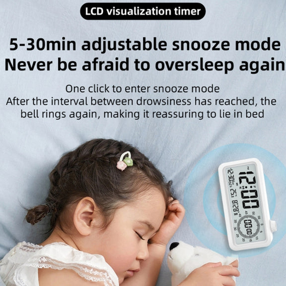 Visual Timer Alarm Clock Dual Display LCD Time Reminder(White)