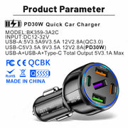 3USB+2PD 75W Dual Line Car Mobile Phone Fast Charging Charger(White)