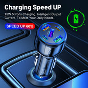 3USB+2PD 75W Dual Line Car Mobile Phone Fast Charging Charger(White)