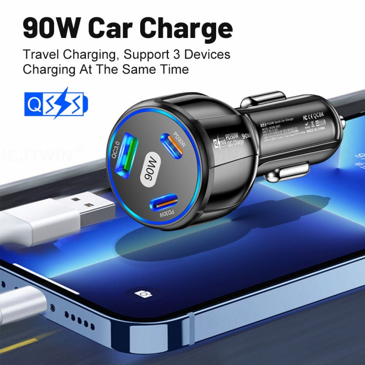 90W Super Fast Charging USB-C Car Charger Dual PD 30W+QC3.0 Charging Station(Black)