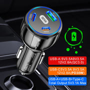 90W Super Fast Charging USB-C Car Charger Dual PD 30W+QC3.0 Charging Station(White)