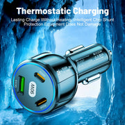 90W Super Fast Charging USB-C Car Charger Dual PD 30W+QC3.0 Charging Station(White)