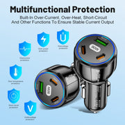 90W Super Fast Charging USB-C Car Charger Dual PD 30W+QC3.0 Charging Station(White)