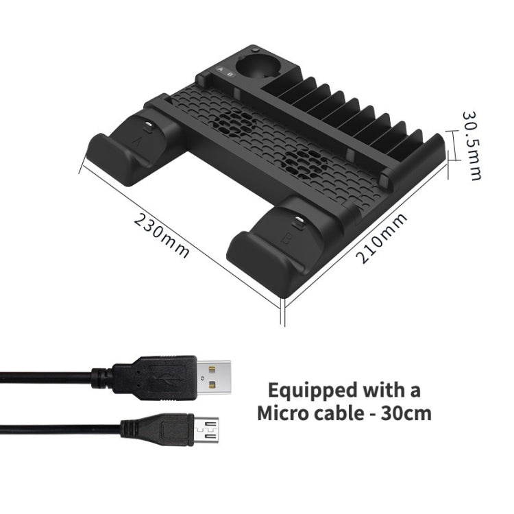 For PS4/PS4 Pro/PS4 Slim Host iplay Dual-seat Charging Multi-function Cooling Base Storage Bracket(Black)