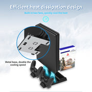For PS4/PS4 Pro/PS4 Slim Host iplay Dual-seat Charging Multi-function Cooling Base Storage Bracket(Black)