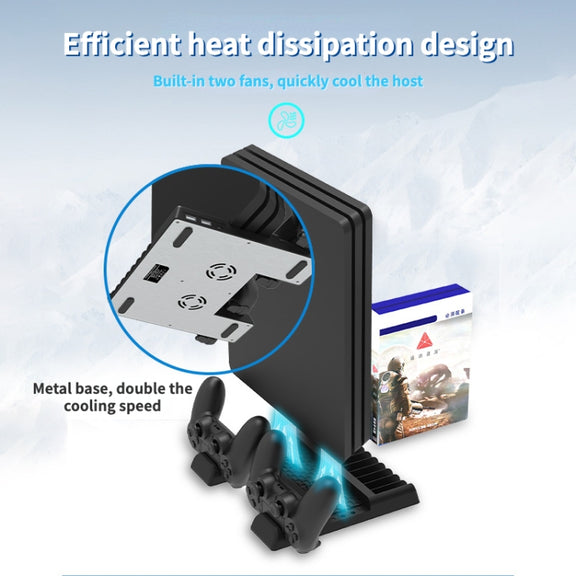 For PS4/PS4 Pro/PS4 Slim Host iplay Dual-seat Charging Multi-function Cooling Base Storage Bracket(Black)