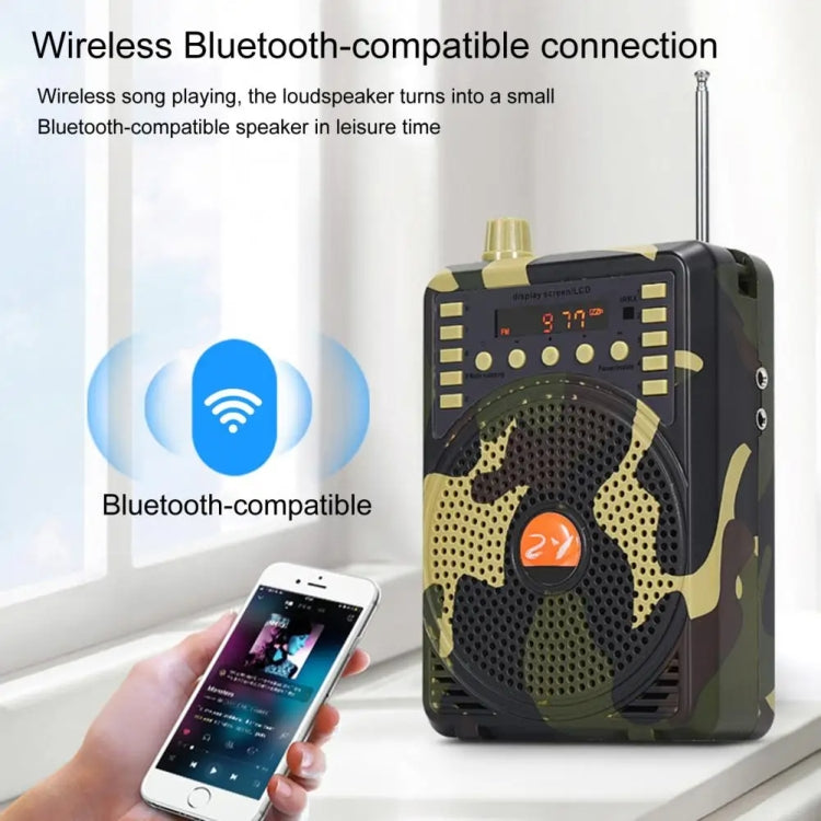 48W Wireless Bluetooth Voice Amplifier with Remote Control Supports USB/TF Card Playback UK Plug(Camouflage)