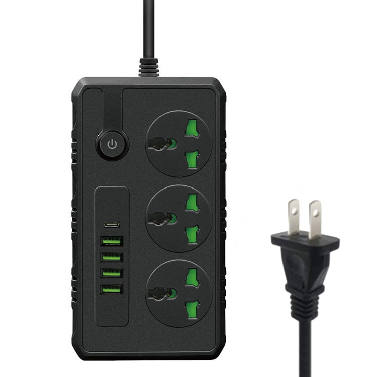B09 2m 3000W 3 Plugs + PD + 4-USB Ports Multifunctional Flame-Retardant Socket With Switch(US Plug)