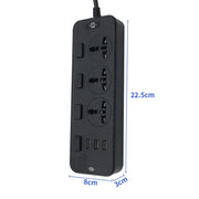 T14 2m 2500W 3 Plugs + 3-USB Ports Multifunctional Socket With Switch, Specification: US Plug (Black)