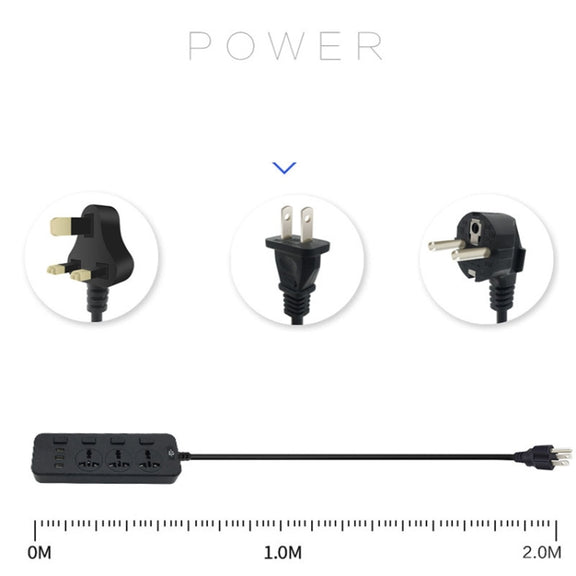 T14 2m 2500W 3 Plugs + 3-USB Ports Multifunctional Socket With Switch, Specification: EU Plug (White)