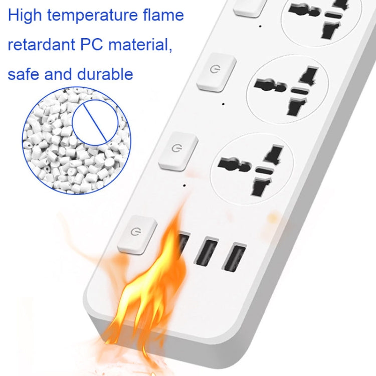 T14 2m 2500W 3 Plugs + 3-USB Ports Multifunctional Socket With Switch, Specification: EU Plug (Black)