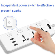 T14 2m 2500W 3 Plugs + 3-USB Ports Multifunctional Socket With Switch, Specification: US Plug (Black)
