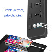 T14 2m 2500W 3 Plugs + 3-USB Ports Multifunctional Socket With Switch, Specification: EU Plug (White)