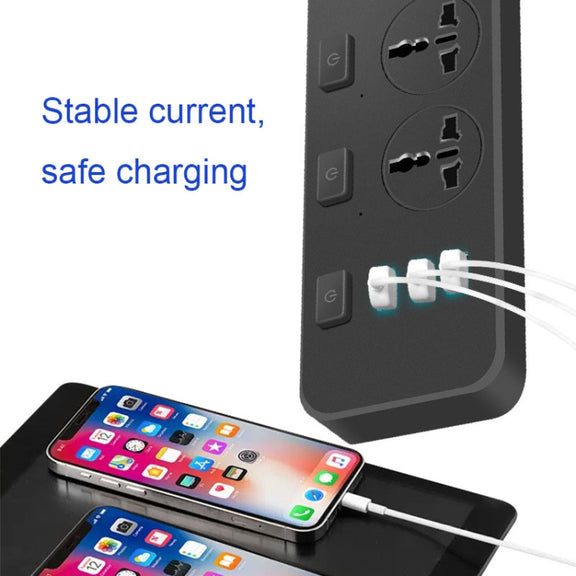 T14 2m 2500W 3 Plugs + 3-USB Ports Multifunctional Socket With Switch, Specification: US Plug (Black)