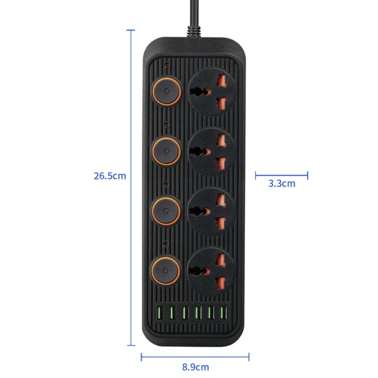 A05 2m 3000W 4 Plugs + 6-USB Ports Multifunctional Flame-Retardant Socket With Switch(US Plug)