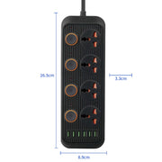 A05 2m 3000W 4 Plugs + 6-USB Ports Multifunctional Flame-Retardant Socket With Switch(US Plug)