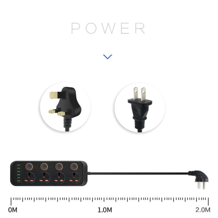 A05 2m 3000W 4 Plugs + 6-USB Ports Multifunctional Flame-Retardant Socket With Switch(US Plug)