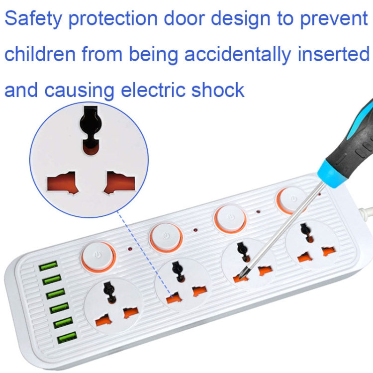 A05 2m 3000W 4 Plugs + 6-USB Ports Multifunctional Flame-Retardant Socket With Switch(US Plug)