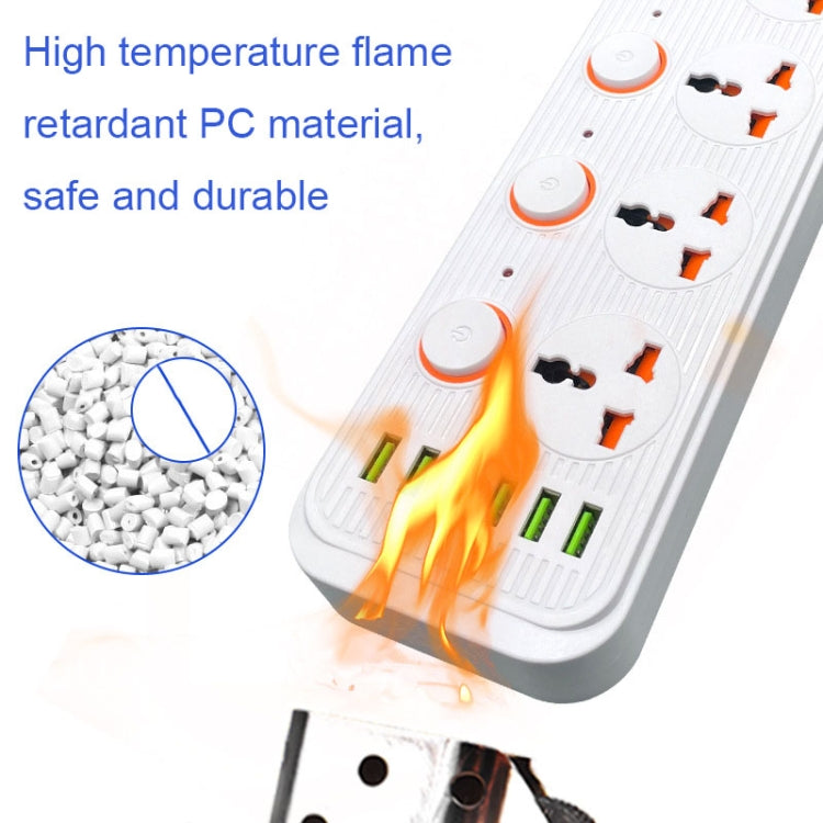 A05 2m 3000W 4 Plugs + 6-USB Ports Multifunctional Flame-Retardant Socket With Switch(US Plug)