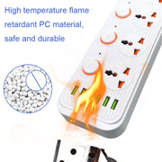 A05 2m 3000W 4 Plugs + 6-USB Ports Multifunctional Flame-Retardant Socket With Switch(US Plug)
